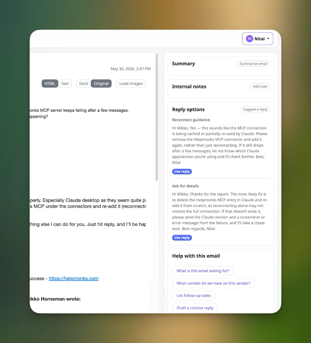 Email Command Center drafted reply