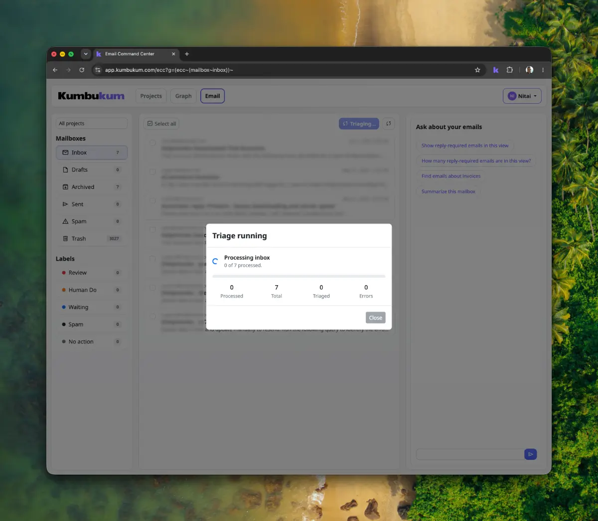 Email Command Center triage view
