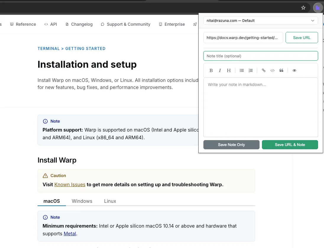 Kumbukum browser extension screenshot