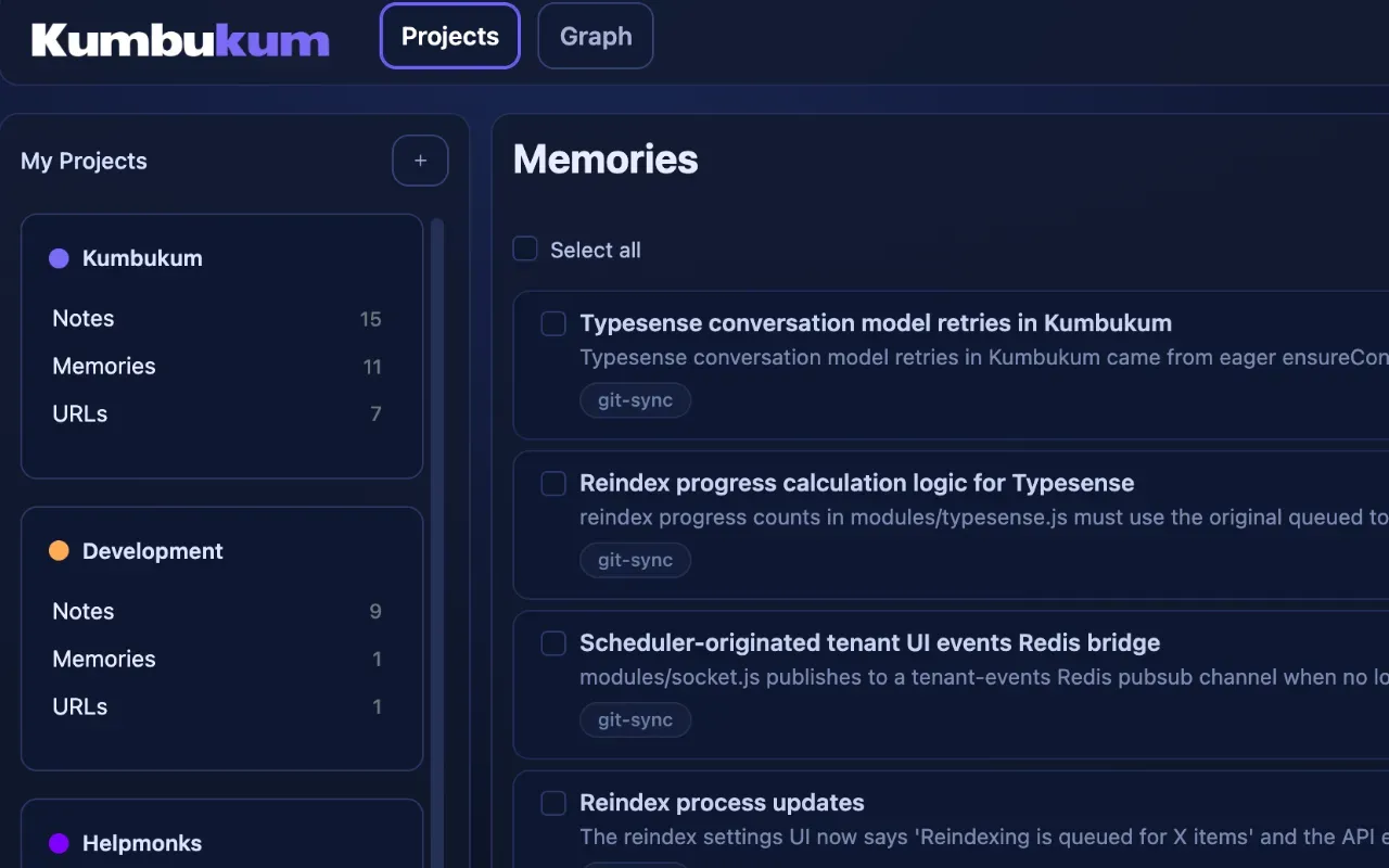 Kumbukum has everything a mcp memory architecture needs